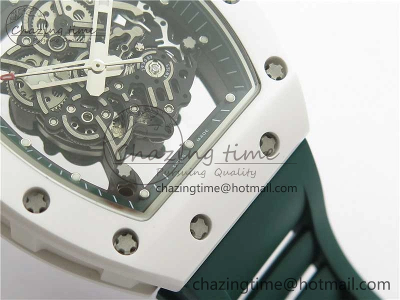 RM055 White Ceramic KVF Best Edition Skeleton Dial Green on Green Rubber Strap MIYOTA8215 V WrinkleFree 9432