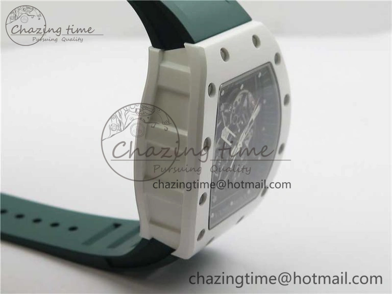 RM055 White Ceramic KVF Best Edition Skeleton Dial Green on Green Rubber Strap MIYOTA8215 V WrinkleFree 9432
