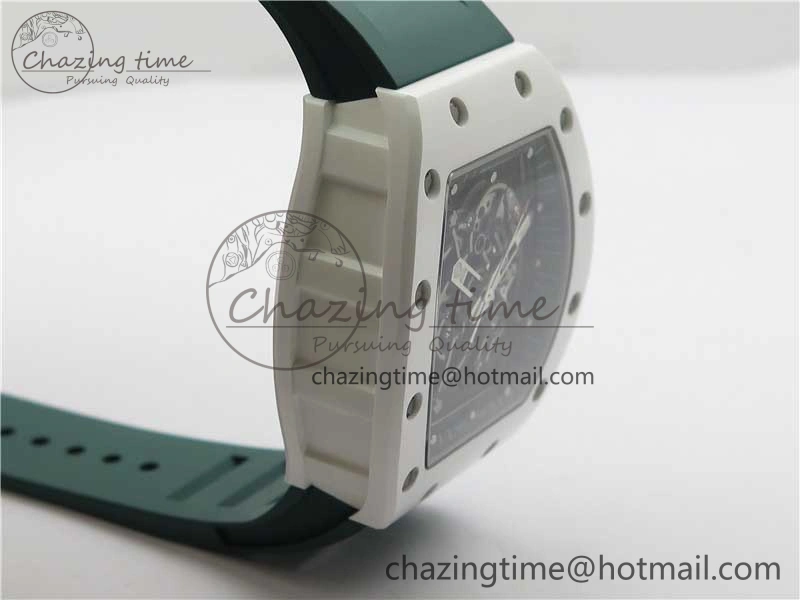 RM055 White Ceramic KVF Best Edition Skeleton Dial Green on Green Rubber Strap MIYOTA8215 V WrinkleFree 9432