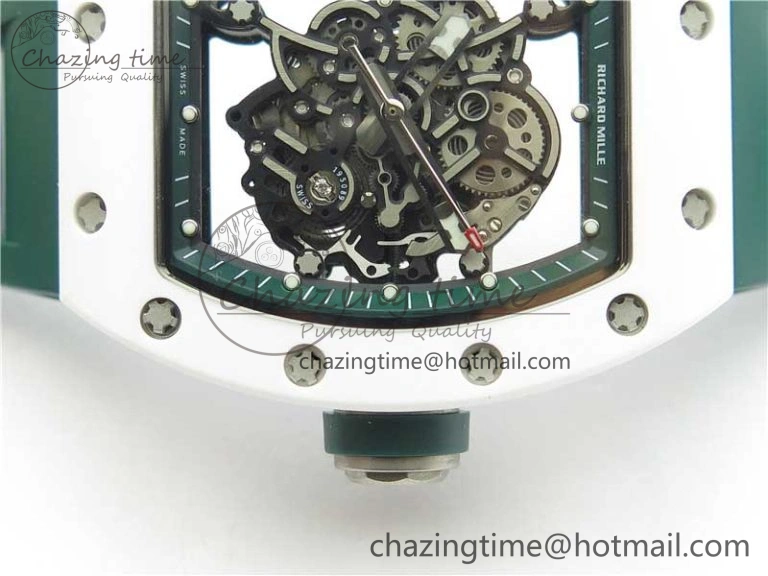 RM055 White Ceramic KVF Best Edition Skeleton Dial Green on Green Rubber Strap MIYOTA8215 V WrinkleFree 9432