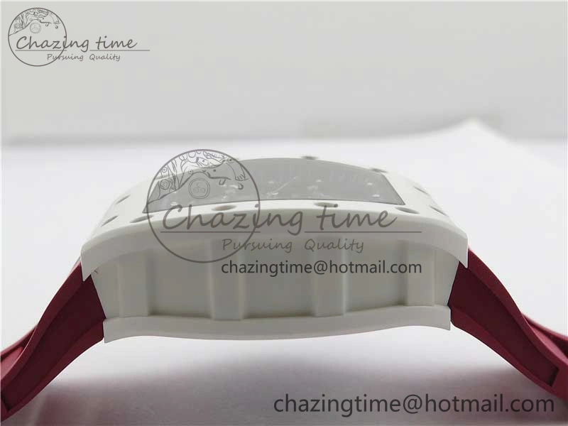 RM055 White Ceramic KVF Best Edition Skeleton Dial Red on Red Rubber Strap MIYOTA8215 V FlexibleFit 9413