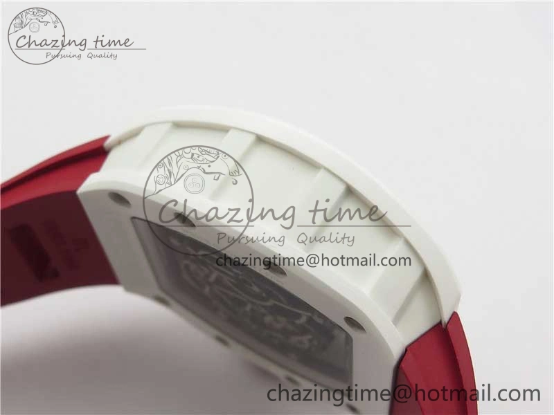 RM055 White Ceramic KVF Best Edition Skeleton Dial Red on Red Rubber Strap MIYOTA8215 V FlexibleFit 9413