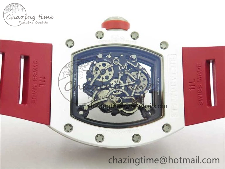 RM055 White Ceramic KVF Best Edition Skeleton Dial Red on Red Rubber Strap MIYOTA8215 V FlexibleFit 9413