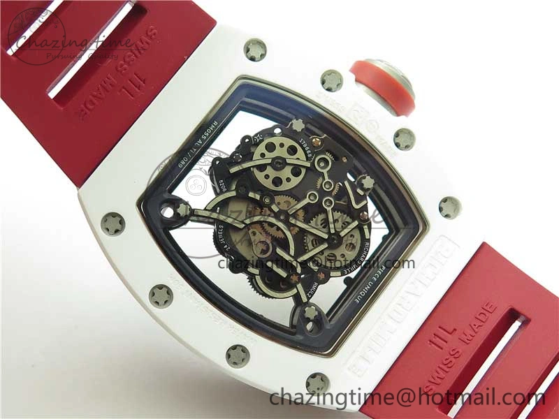 RM055 White Ceramic KVF Best Edition Skeleton Dial Red on Red Rubber Strap MIYOTA8215 V FlexibleFit 9413