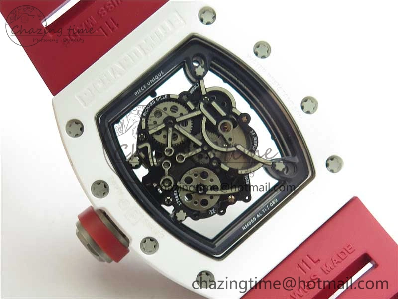 RM055 White Ceramic KVF Best Edition Skeleton Dial Red on Red Rubber Strap MIYOTA8215 V FlexibleFit 9413