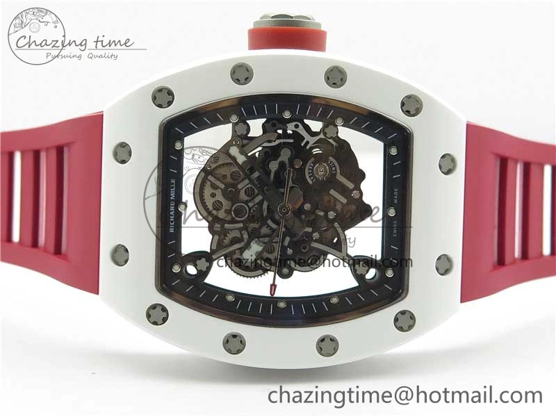 RM055 White Ceramic KVF Best Edition Skeleton Dial Red on Red Rubber Strap MIYOTA8215 V FlexibleFit 9413