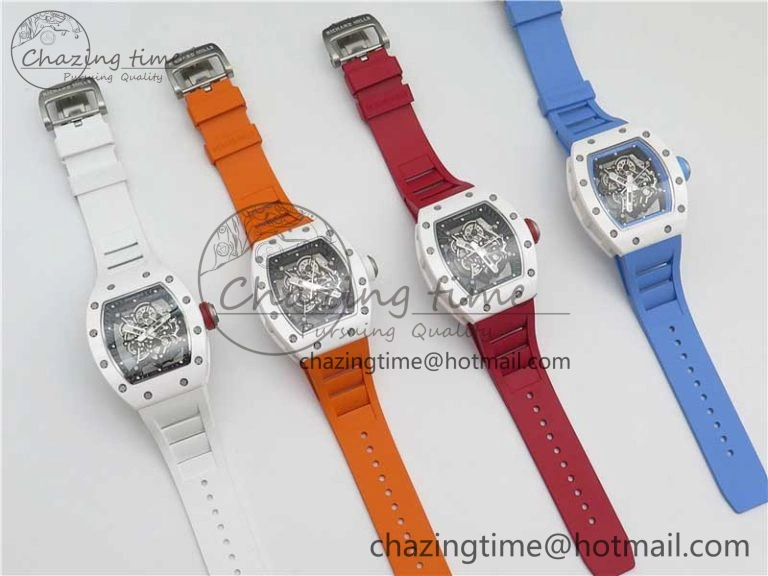 RM055 White Ceramic KVF Best Edition Skeleton Dial Red on Red Rubber Strap MIYOTA8215 V FlexibleFit 9413