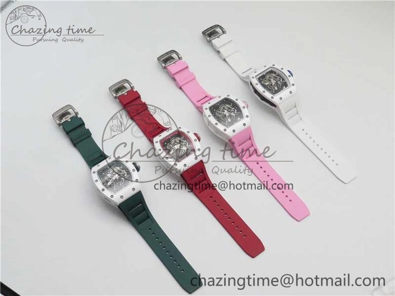 RM055 White Ceramic KVF Best Edition Skeleton Dial Red on Red Rubber Strap MIYOTA8215 V FlexibleFit 9413