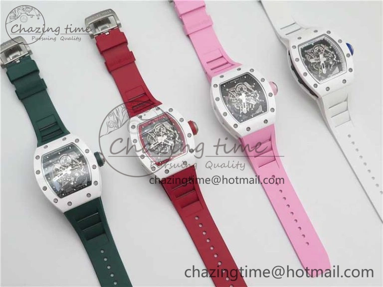 RM055 White Ceramic KVF Best Edition Skeleton Dial Red on Red Rubber Strap MIYOTA8215 V FlexibleFit 9413