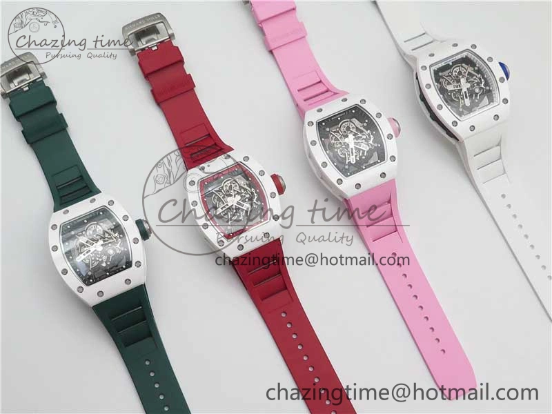 RM055 White Ceramic KVF Best Edition Skeleton Dial Red on Red Rubber Strap MIYOTA8215 V FlexibleFit 9413