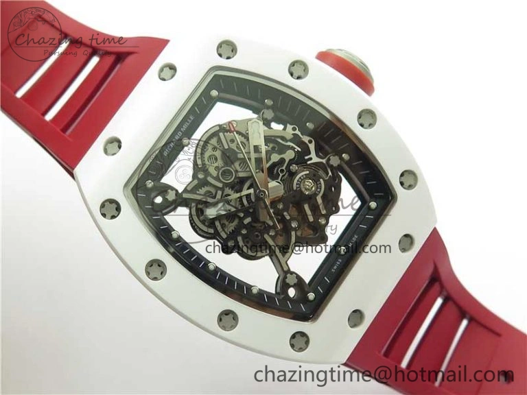 RM055 White Ceramic KVF Best Edition Skeleton Dial Red on Red Rubber Strap MIYOTA8215 V FlexibleFit 9413