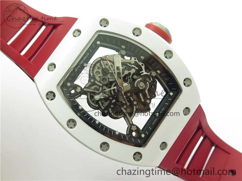 RM055 White Ceramic KVF Best Edition Skeleton Dial Red on Red Rubber Strap MIYOTA8215 V FlexibleFit 9413