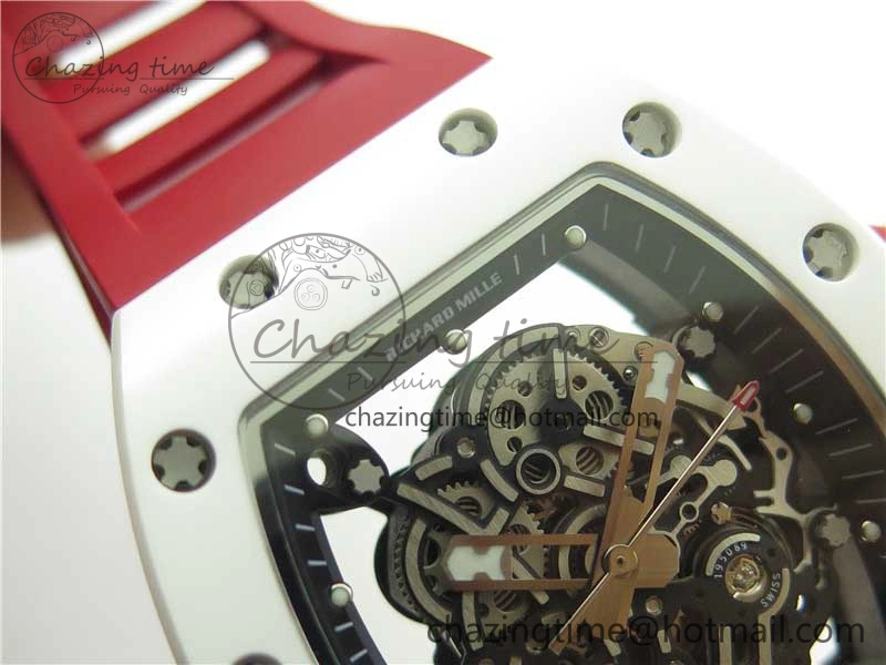 RM055 White Ceramic KVF Best Edition Skeleton Dial Red on Red Rubber Strap MIYOTA8215 V FlexibleFit 9413