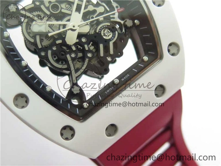 RM055 White Ceramic KVF Best Edition Skeleton Dial Red on Red Rubber Strap MIYOTA8215 V FlexibleFit 9413