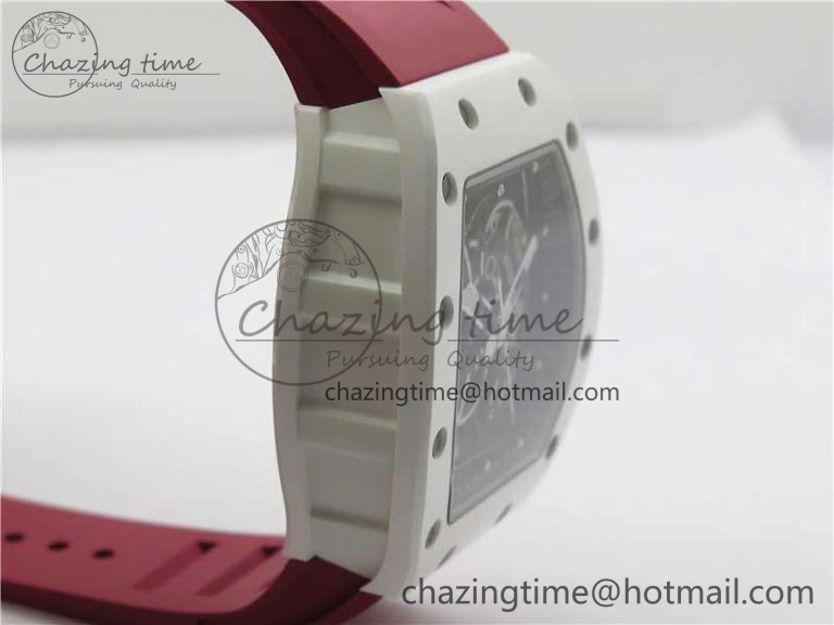 RM055 White Ceramic KVF Best Edition Skeleton Dial Red on Red Rubber Strap MIYOTA8215 V FlexibleFit 9413
