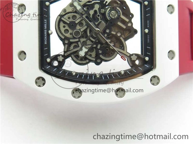 RM055 White Ceramic KVF Best Edition Skeleton Dial Red on Red Rubber Strap MIYOTA8215 V FlexibleFit 9413