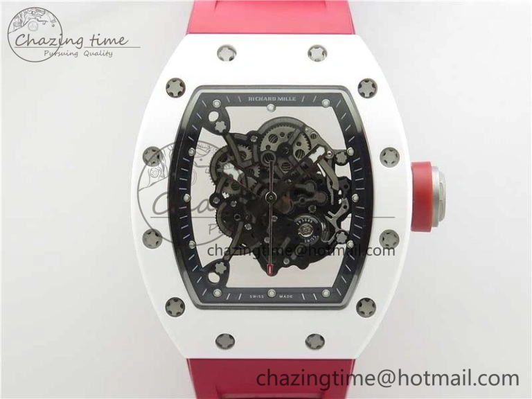 RM055 White Ceramic KVF Best Edition Skeleton Dial Red on Red Rubber Strap MIYOTA8215 V FlexibleFit 9413