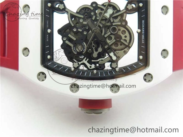 RM055 White Ceramic KVF Best Edition Skeleton Dial Red on Red Rubber Strap MIYOTA8215 V FlexibleFit 9413