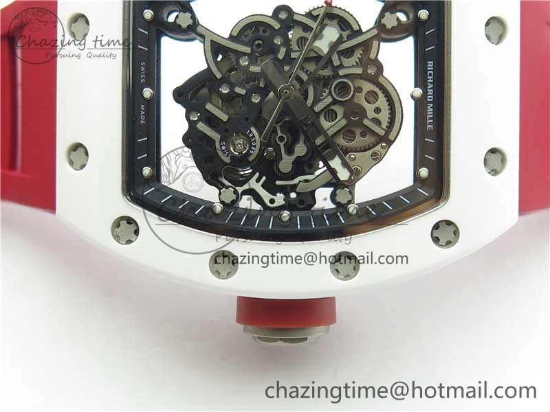 RM055 White Ceramic KVF Best Edition Skeleton Dial Red on Red Rubber Strap MIYOTA8215 V FlexibleFit 9413