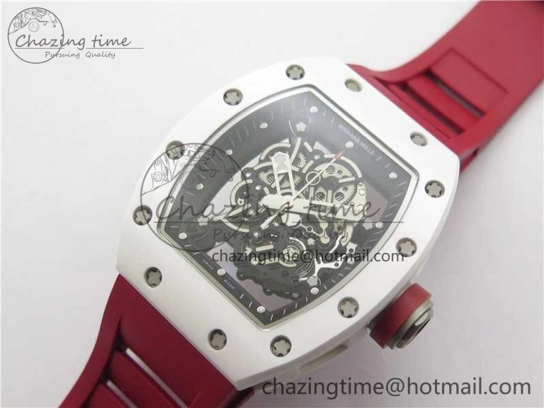 RM055 White Ceramic KVF Best Edition Skeleton Dial Red on Red Rubber Strap MIYOTA8215 V FlexibleFit 9413