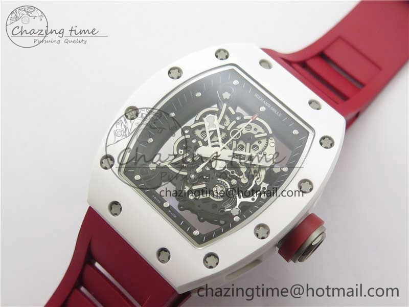RM055 White Ceramic KVF Best Edition Skeleton Dial Red on Red Rubber Strap MIYOTA8215 V FlexibleFit 9413