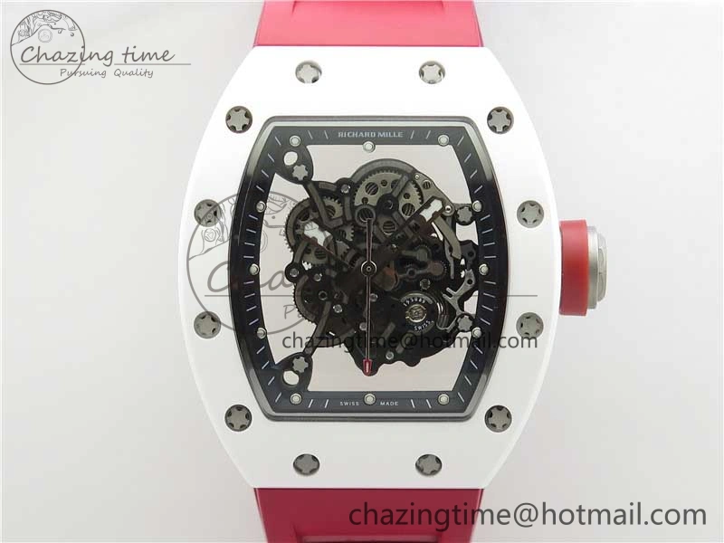 RM055 White Ceramic KVF Best Edition Skeleton Dial Red on Red Rubber Strap MIYOTA8215 V FlexibleFit 9413