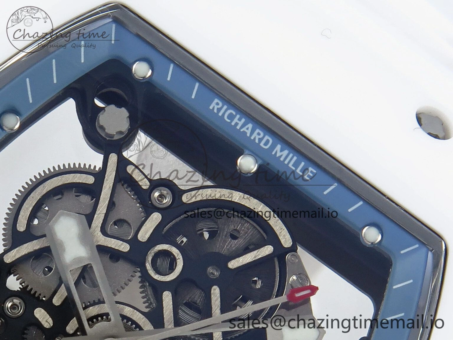 Functional RM055 White Ceramic RMF Best Edition Blue Skeleton Dial On White Rubber Strap RMUL2 Super Clone 9220