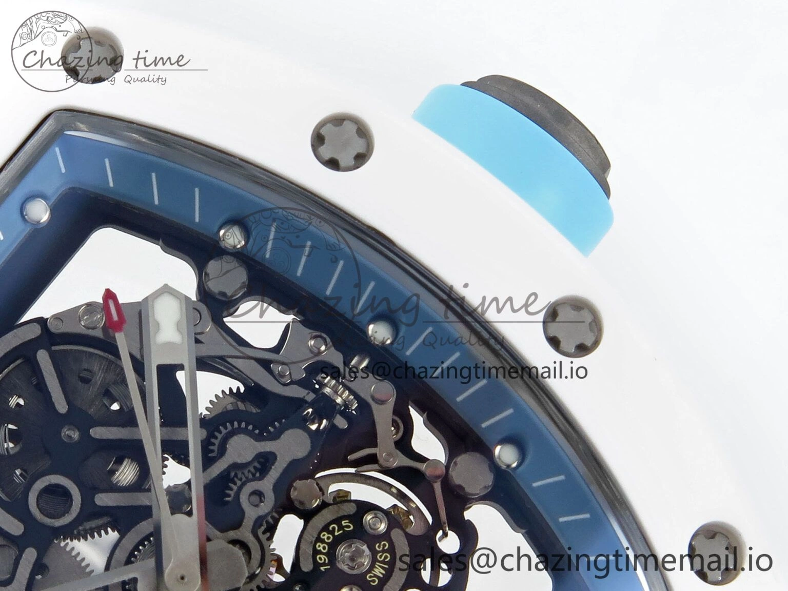 Functional RM055 White Ceramic RMF Best Edition Blue Skeleton Dial On White Rubber Strap RMUL2 Super Clone 9220