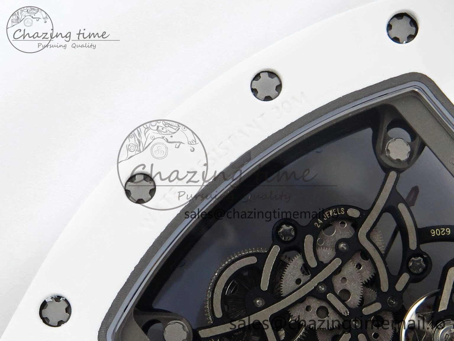 Functional RM055 White Ceramic RMF Best Edition Blue Skeleton Dial On White Rubber Strap RMUL2 Super Clone 9220