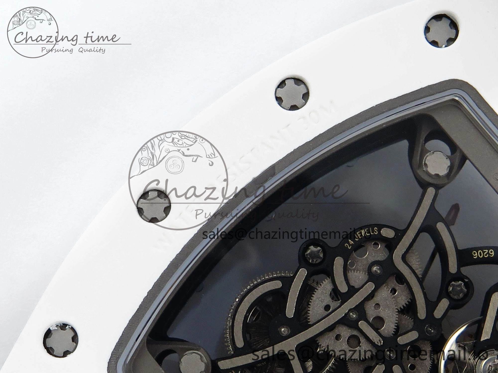 Functional RM055 White Ceramic RMF Best Edition Blue Skeleton Dial On White Rubber Strap RMUL2 Super Clone 9220