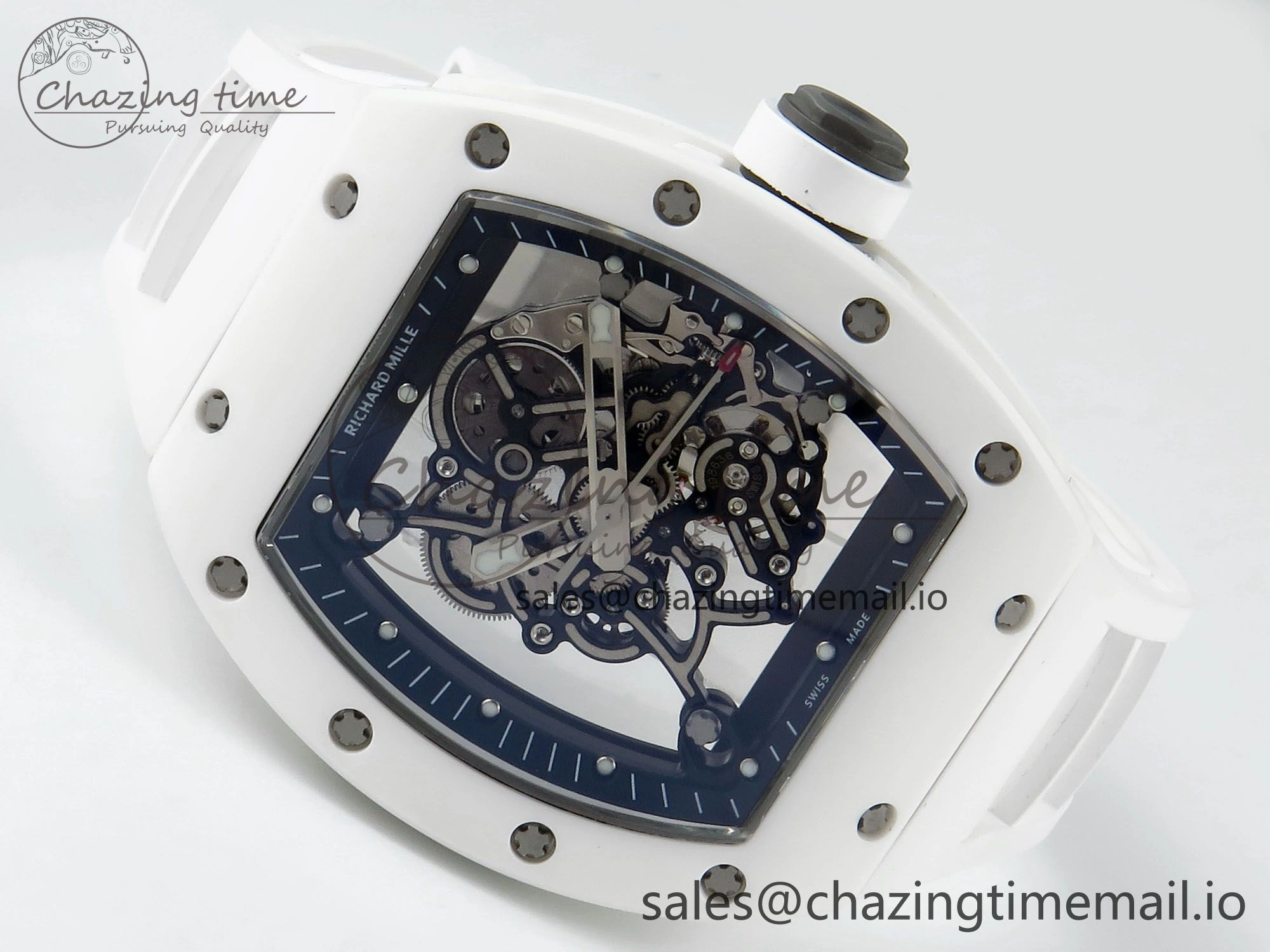 Packable RM055 White Ceramic RMF Best Edition Skeleton Dial On White Rubber Strap RMUL2 Super Clone 9221