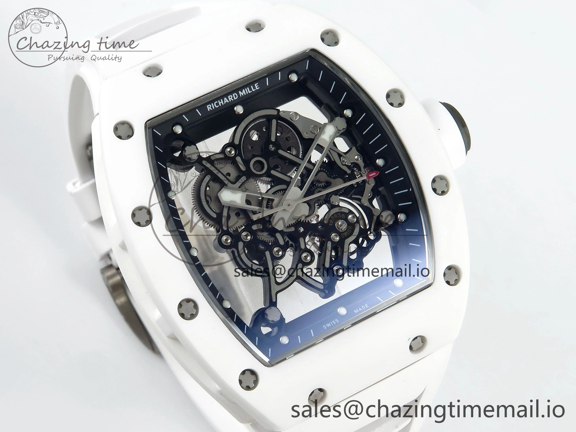 Packable RM055 White Ceramic RMF Best Edition Skeleton Dial On White Rubber Strap RMUL2 Super Clone 9221