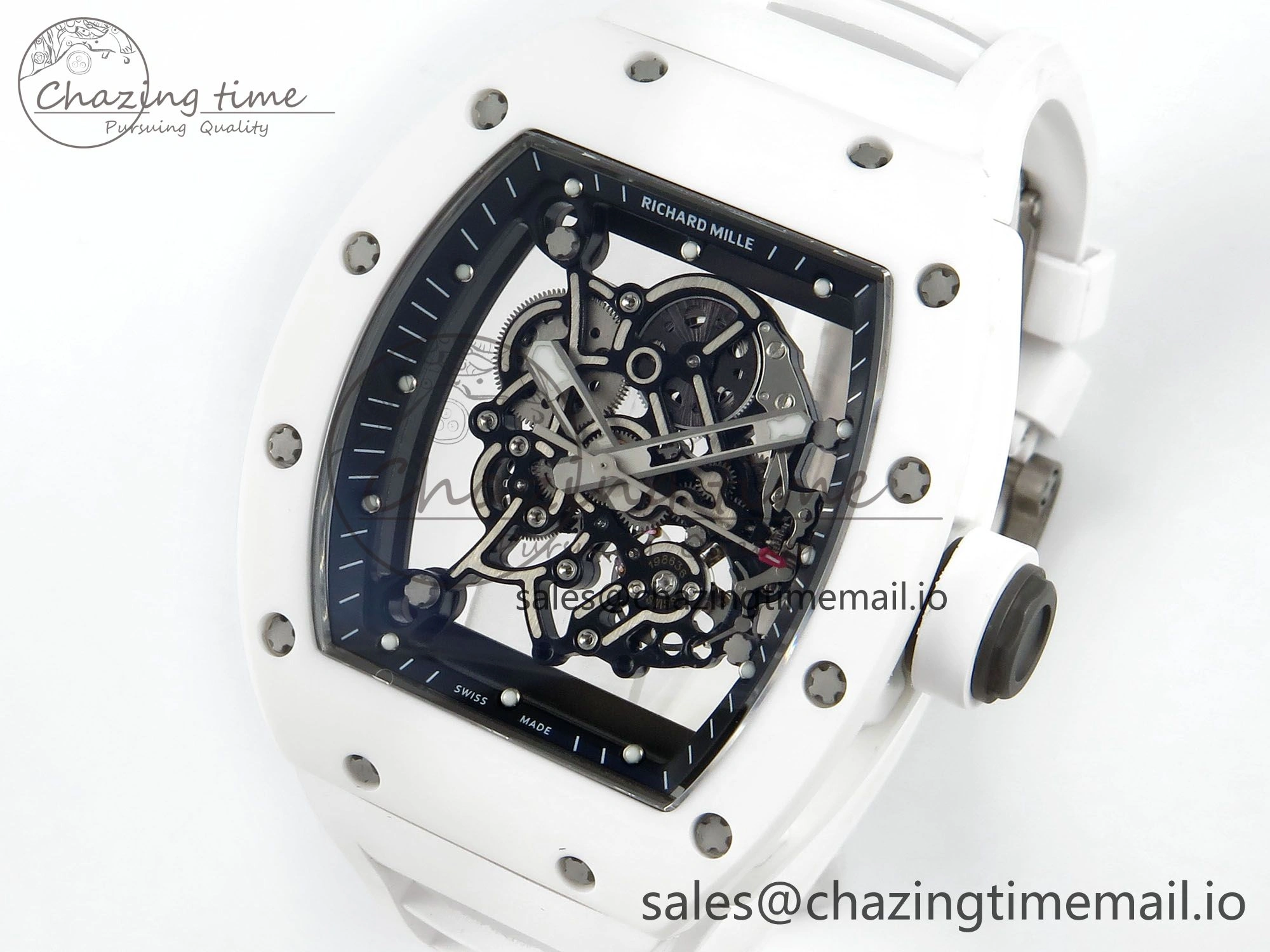 Packable RM055 White Ceramic RMF Best Edition Skeleton Dial On White Rubber Strap RMUL2 Super Clone 9221