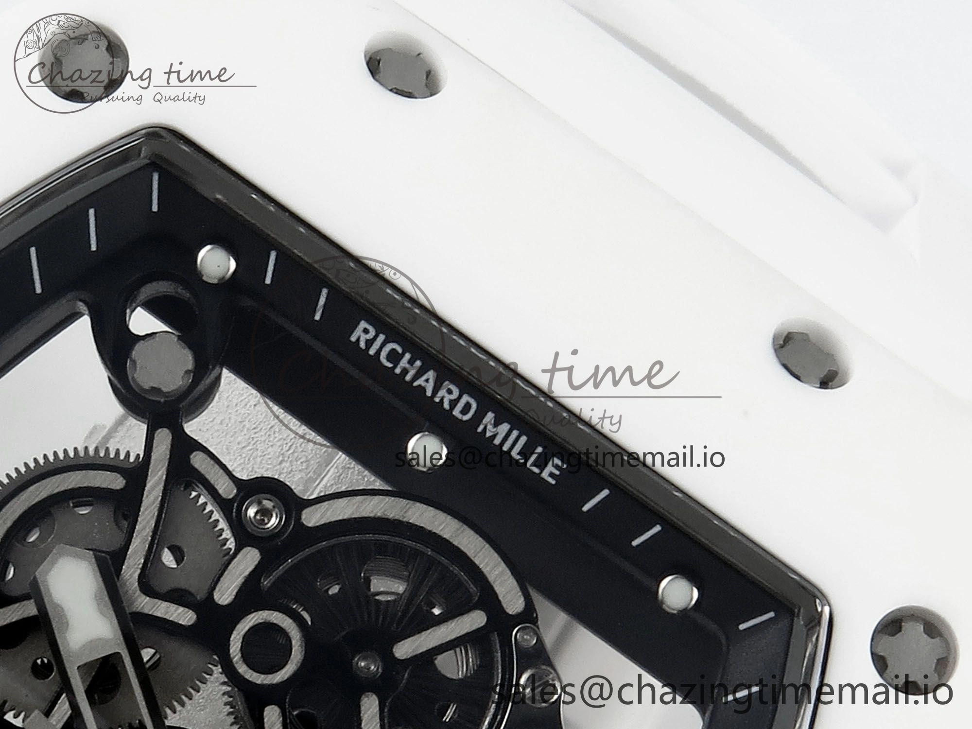 Packable RM055 White Ceramic RMF Best Edition Skeleton Dial On White Rubber Strap RMUL2 Super Clone 9221