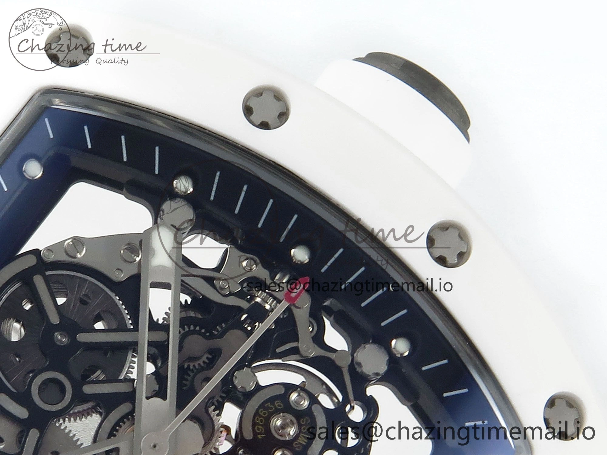 Packable RM055 White Ceramic RMF Best Edition Skeleton Dial On White Rubber Strap RMUL2 Super Clone 9221