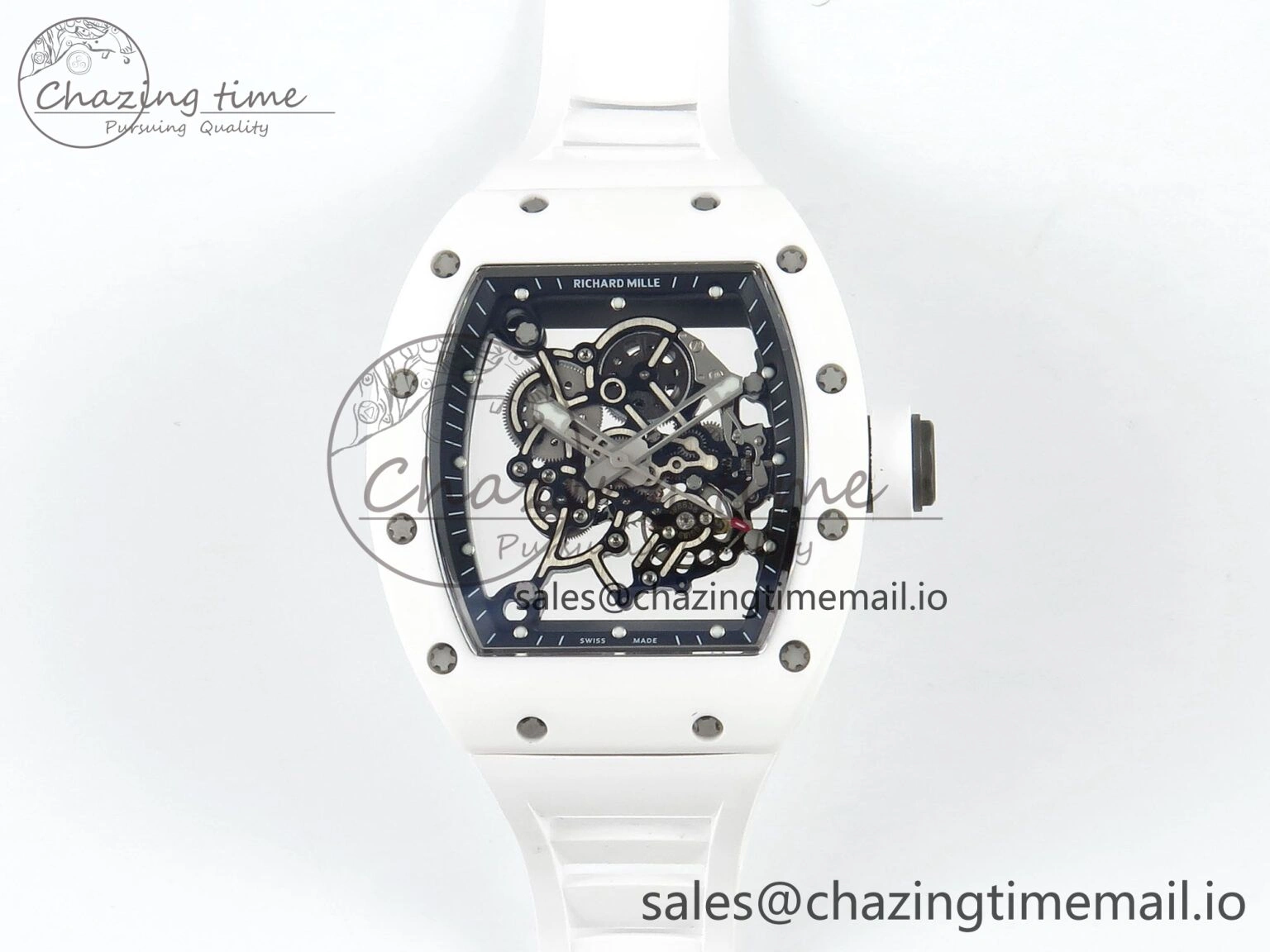 Packable RM055 White Ceramic RMF Best Edition Skeleton Dial On White Rubber Strap RMUL2 Super Clone 9221
