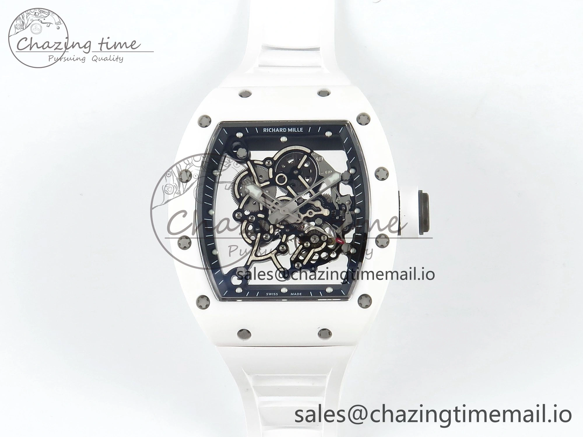 Packable RM055 White Ceramic RMF Best Edition Skeleton Dial On White Rubber Strap RMUL2 Super Clone 9221