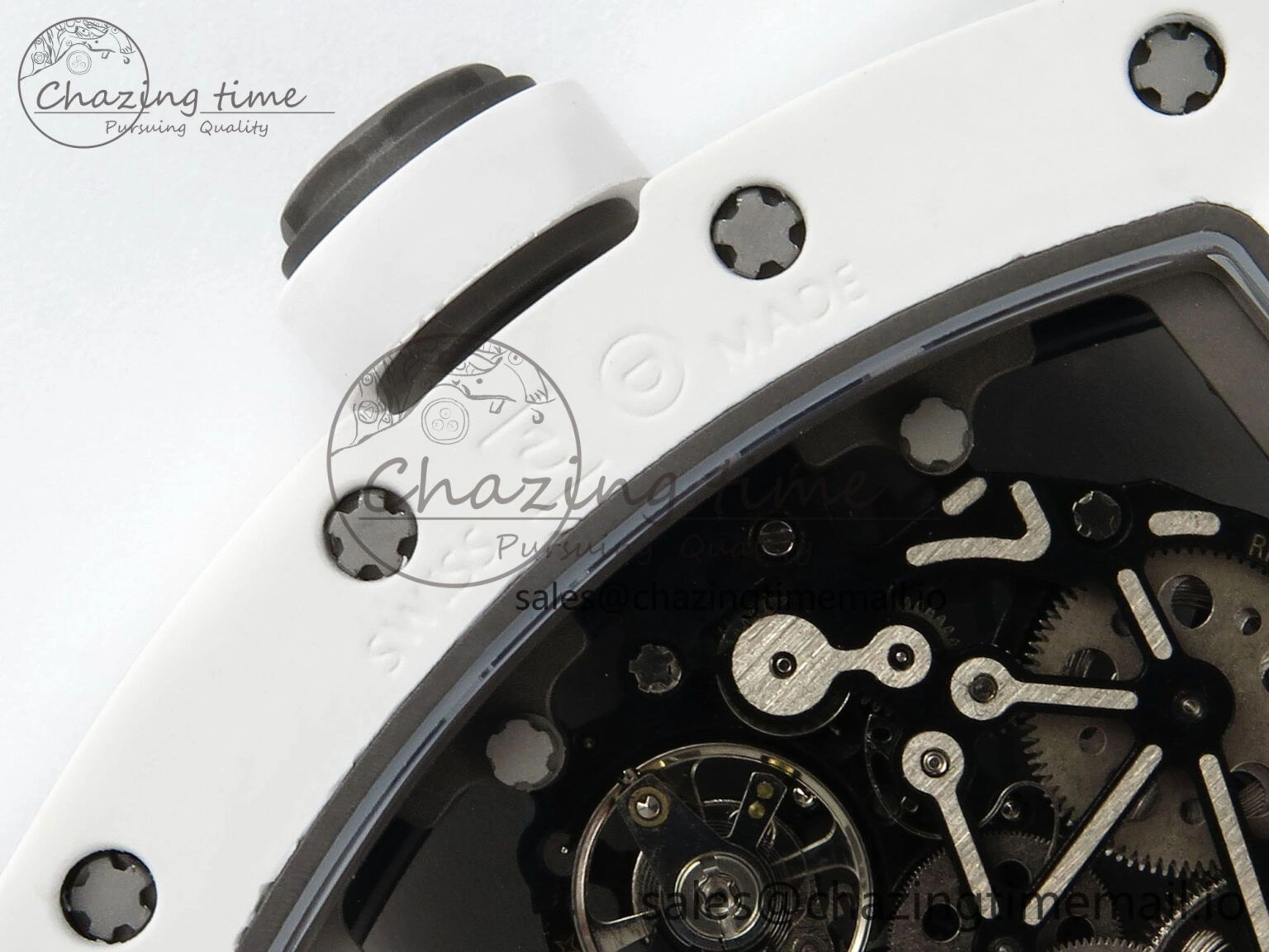 Packable RM055 White Ceramic RMF Best Edition Skeleton Dial On White Rubber Strap RMUL2 Super Clone 9221