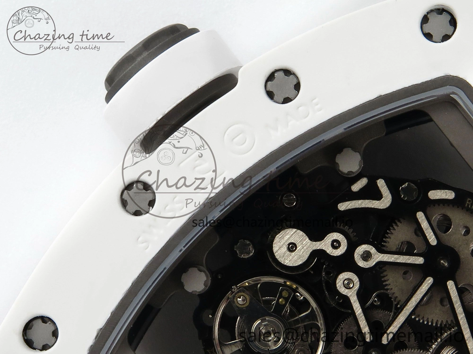 Packable RM055 White Ceramic RMF Best Edition Skeleton Dial On White Rubber Strap RMUL2 Super Clone 9221