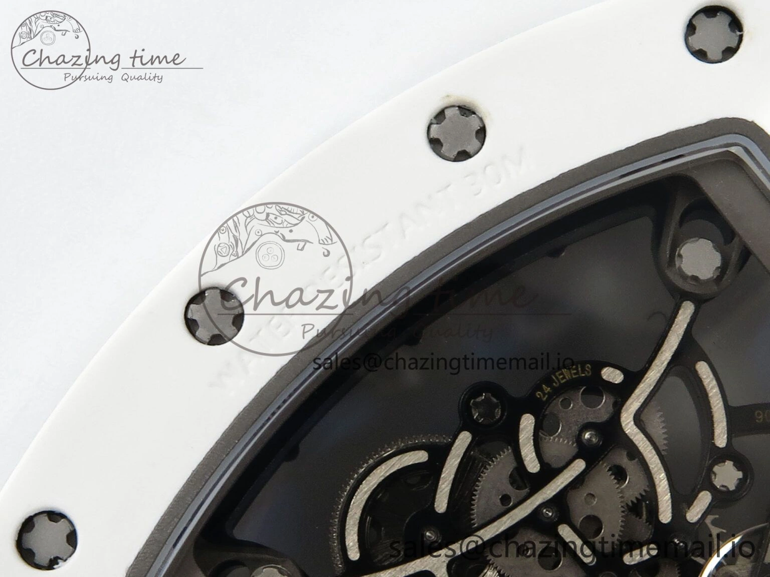 Packable RM055 White Ceramic RMF Best Edition Skeleton Dial On White Rubber Strap RMUL2 Super Clone 9221