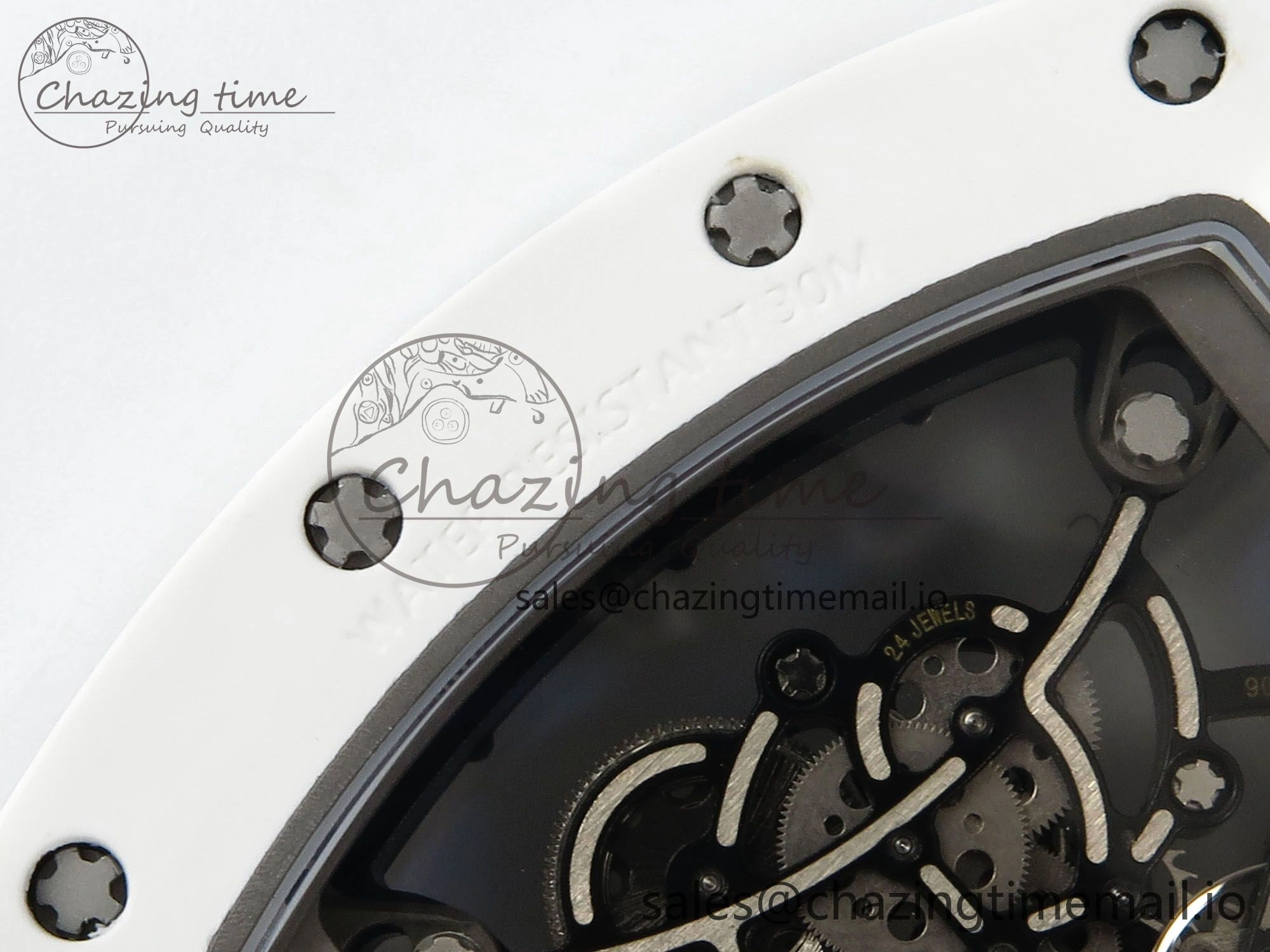 Packable RM055 White Ceramic RMF Best Edition Skeleton Dial On White Rubber Strap RMUL2 Super Clone 9221