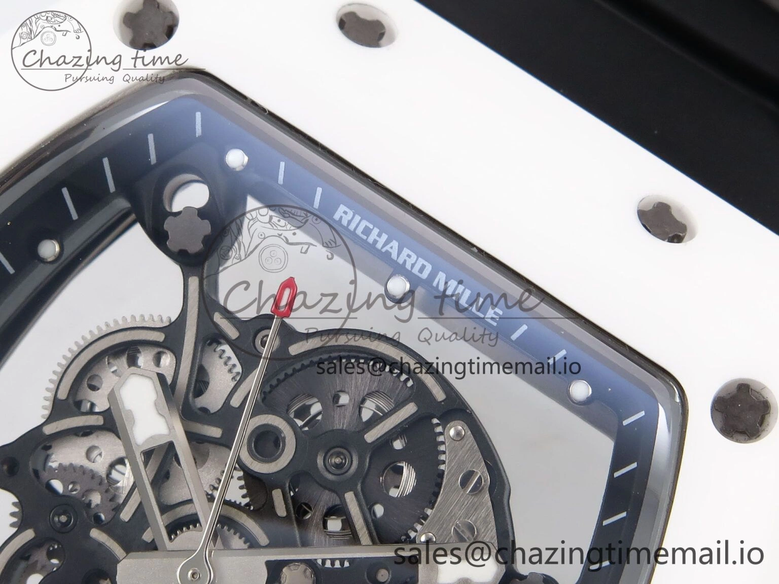 RM055 White Ceramic T+F 1:1 Best Edition Black Skeleton Dial on Black Rubber Strap RMUL2 Super Clone Bright 9244