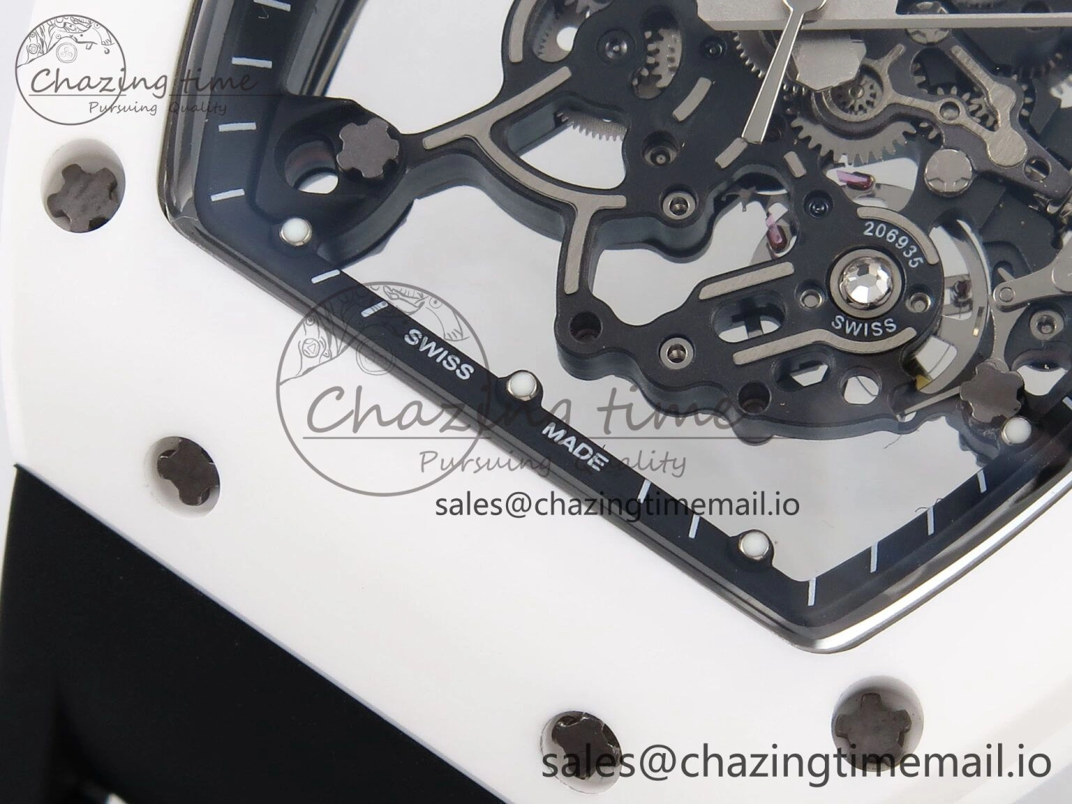 RM055 White Ceramic T+F 1:1 Best Edition Black Skeleton Dial on Black Rubber Strap RMUL2 Super Clone Bright 9244