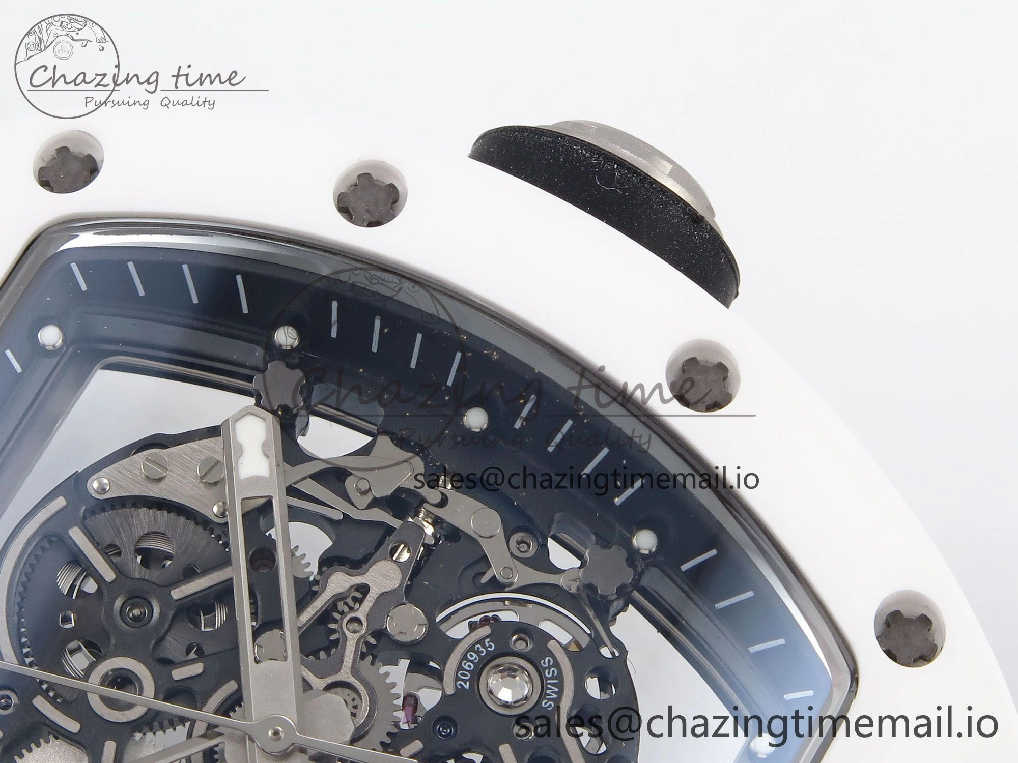RM055 White Ceramic T+F 1:1 Best Edition Black Skeleton Dial on Black Rubber Strap RMUL2 Super Clone Bright 9244
