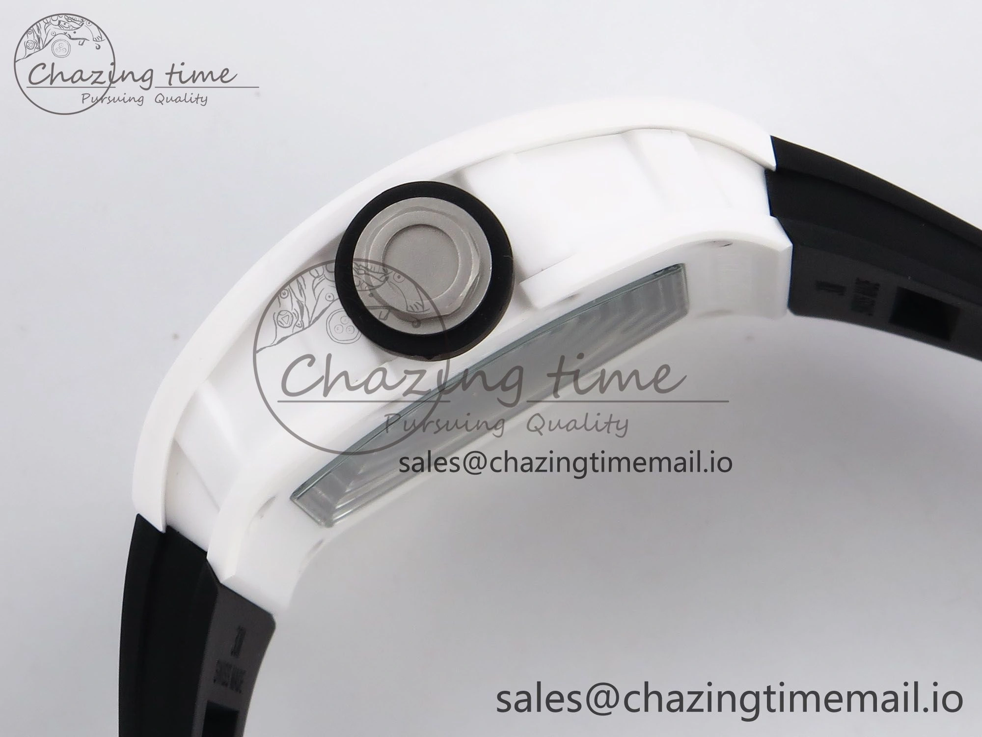 RM055 White Ceramic T+F 1:1 Best Edition Black Skeleton Dial on Black Rubber Strap RMUL2 Super Clone Bright 9244