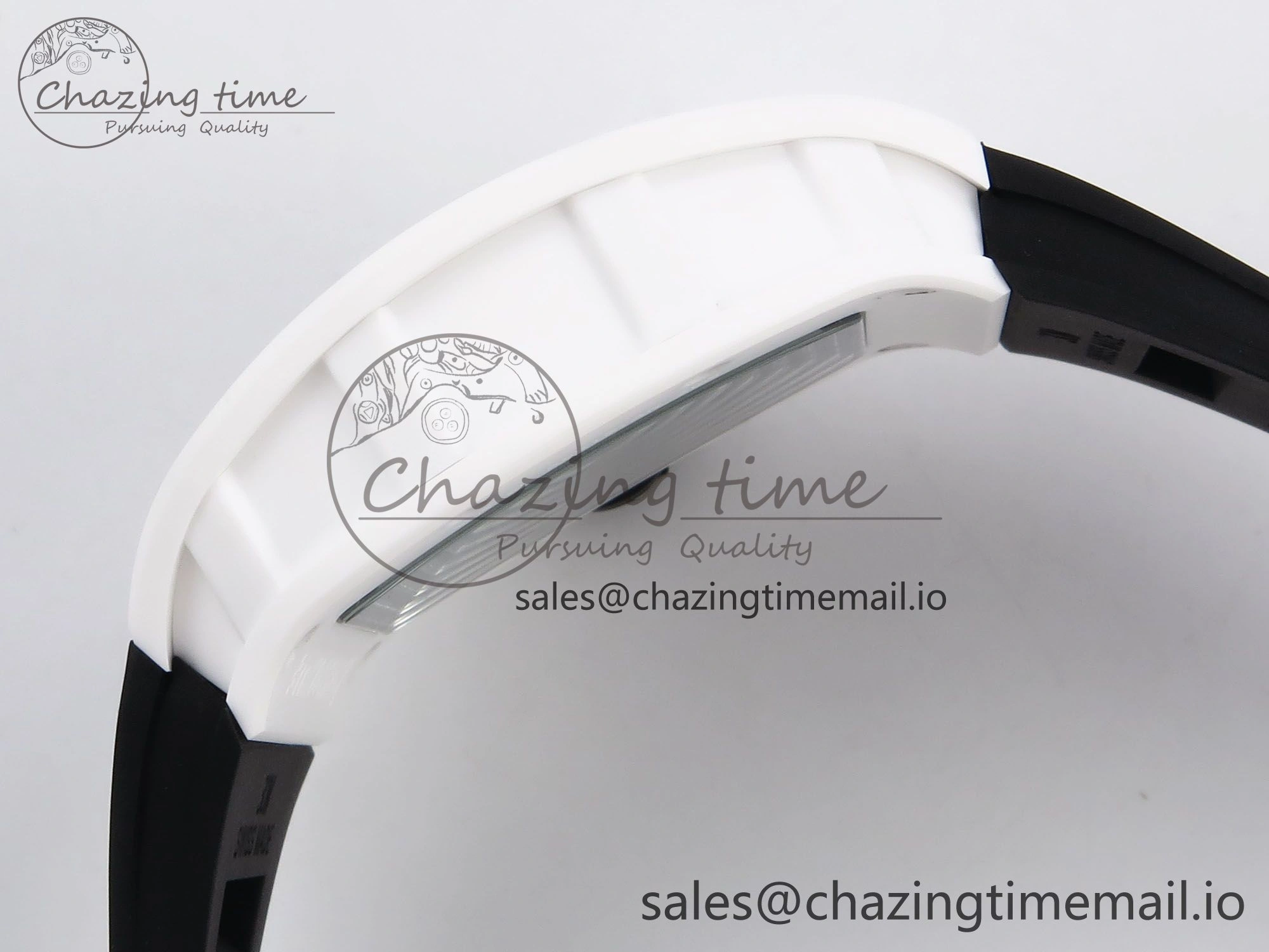 RM055 White Ceramic T+F 1:1 Best Edition Black Skeleton Dial on Black Rubber Strap RMUL2 Super Clone Bright 9244