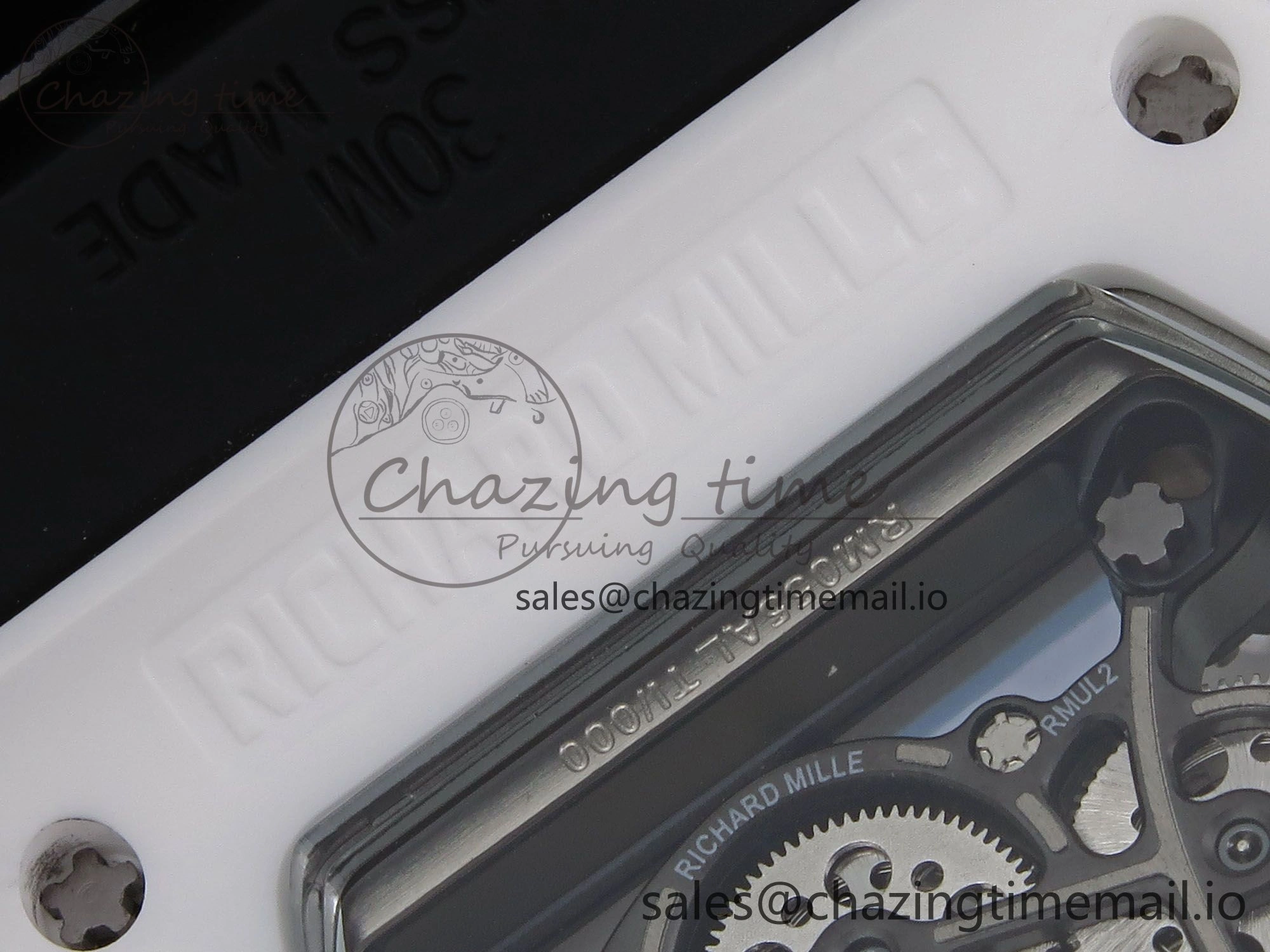 RM055 White Ceramic T+F 1:1 Best Edition Black Skeleton Dial on Black Rubber Strap RMUL2 Super Clone Bright 9244
