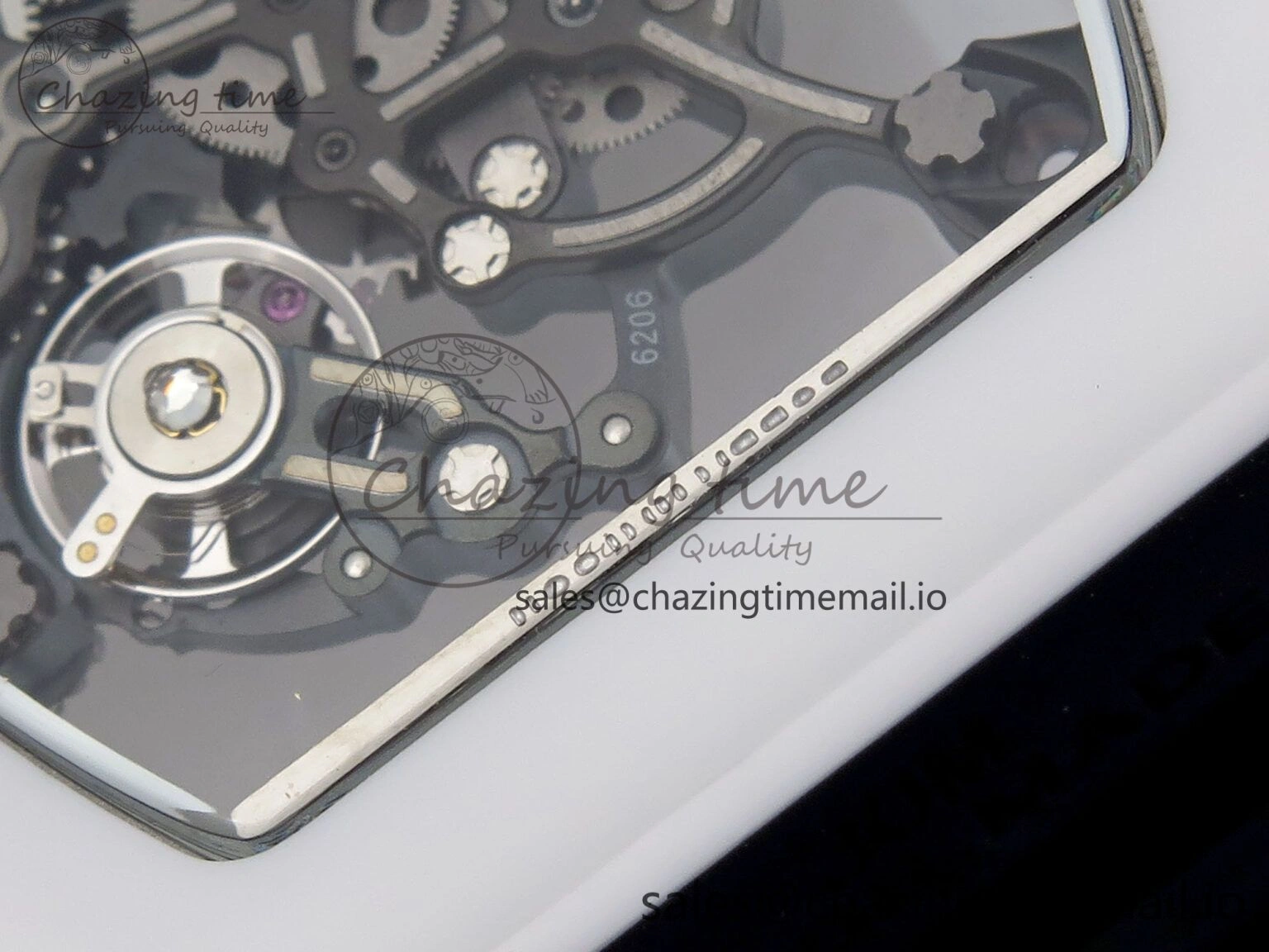 RM055 White Ceramic T+F 1:1 Best Edition Black Skeleton Dial on Black Rubber Strap RMUL2 Super Clone Bright 9244