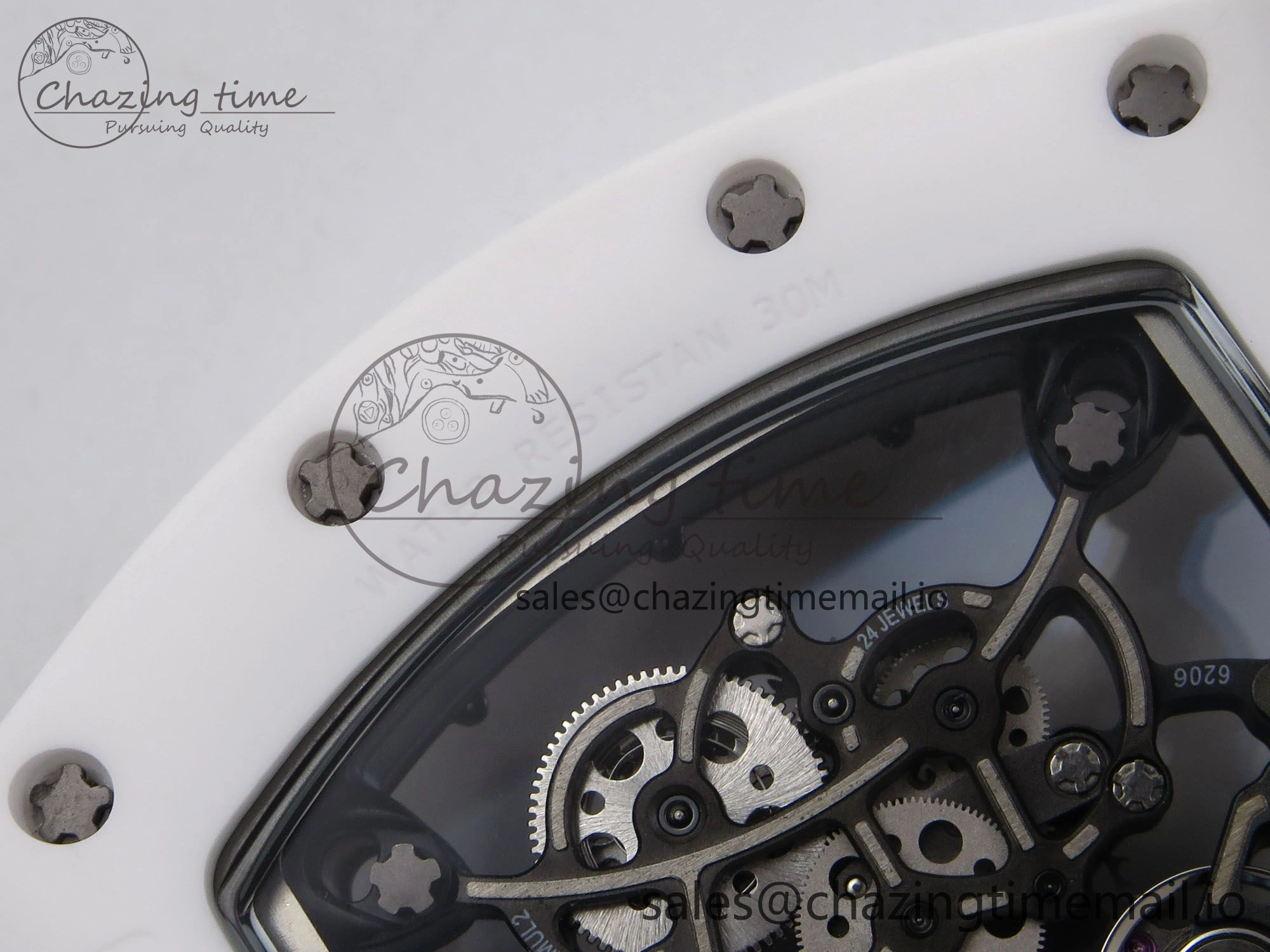 RM055 White Ceramic T+F 1:1 Best Edition Black Skeleton Dial on Black Rubber Strap RMUL2 Super Clone Bright 9244
