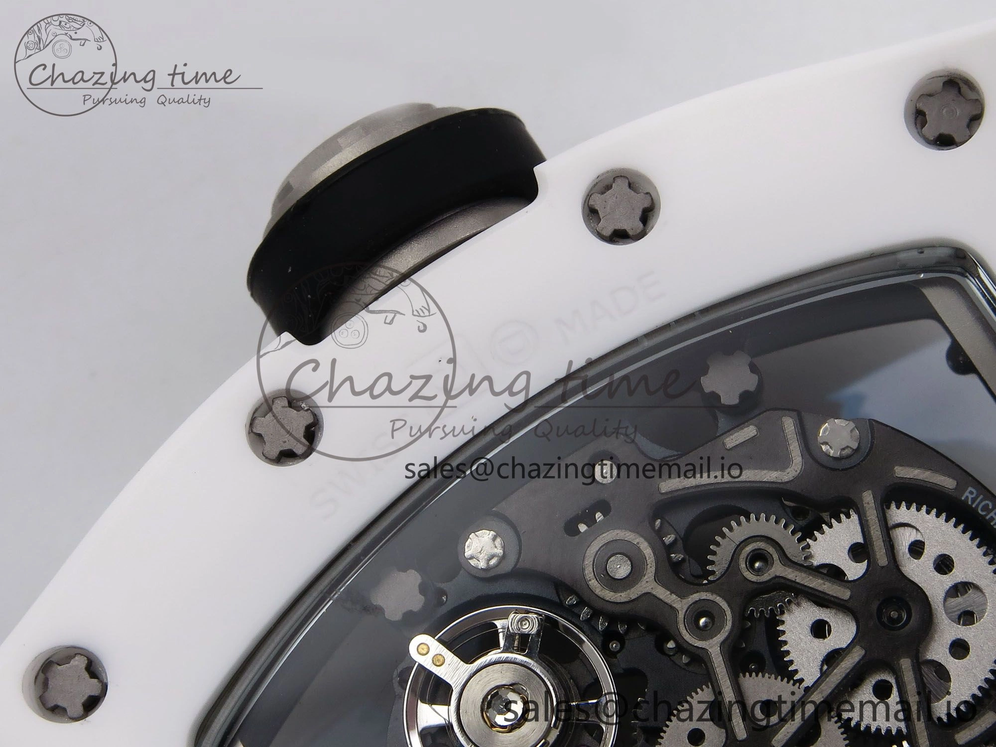 RM055 White Ceramic T+F 1:1 Best Edition Black Skeleton Dial on Black Rubber Strap RMUL2 Super Clone Bright 9244